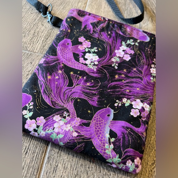 Handmade Koi Fish Crossbody Bag Purple Floral Small Shoulder Purse - Picture 4 of 5
